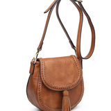 Penelope Saddle Stitch Crossbody Purse w/ Changeable Strap  - Camel Brown