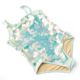 Mint Girls Sequin Paillette One Shoulder Swimsuit