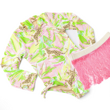 Palm Beach Leopard w/ Tutu Girls One Piece Long Sleeve Swimsuit