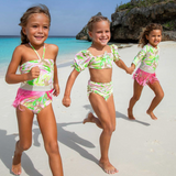 Palm Beach Leopard w/ Tutu Girls One Piece Long Sleeve Swimsuit