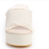 Terry Woven Cloth Platform Heels w/ Raw Edge - Ivory