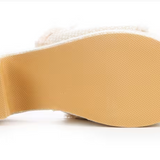Terry Woven Cloth Platform Heels w/ Raw Edge - Ivory