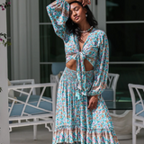 Tropez Wrap Top - Seafoam Boho Floral