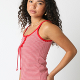 Striped Tank Top with Tie Front - Red & White