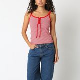 Striped Tank Top with Tie Front - Red & White