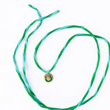 Fiona - Twisted Fabric Wrap Bracelet With Charm - Green & Blue With Horseshoe Charm