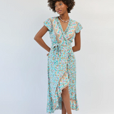 Havana Maxi Wrap Dress - Seafoam Boho Floral