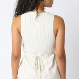 Striped Linen Vest Top - Natural & Black