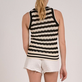 Striped Sweater Knit Tank by Elan - Off White & Black