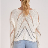 Scoop Neck Sweater With Cutout Crochet V Details by Elan - Off WHite