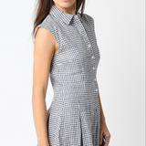 Gingham Mini Shirt Dress With Collar - Black and White