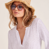3/4 Sleeve Split Neck Tunic by Bobi - White