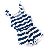 Girls Terry Cloth Romper - Navy Blue Stripe