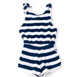 Girls Terry Cloth Romper - Navy Blue Stripe