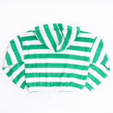 Girls Terry Cloth Hoodie Sweater - Green Stripe