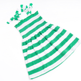 Girls Terry Cloth Dress With Tie Straps - Green Stripe