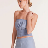 Shirred Side Tube Top by Bobi - Water Blue