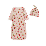 Slub Cotton Newborn Hat And Gown Set by Milkbarn- Strawberry