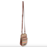 Straw Crossbody Purse with Two Compartments and Faux Leather Strap  - Multi Color Stripe Straw