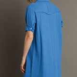Ocean Blue Gauze Button Up Maxi Dress w/ Raw Edges