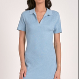 Short Knit Dress With Polo Collar by Elan - Blue