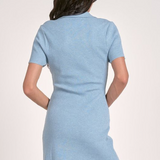 Short Knit Dress With Polo Collar by Elan - Blue