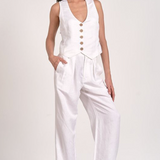 White Pleated Front Trouser Pants by Elan - White