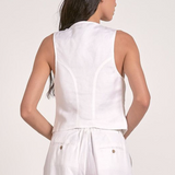Linen Halter Vest Button Front Tank by Elan - White
