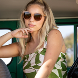 Emry Matte Rose Sunglasses w/ Brown Polarized Lens & Walnut Wood Arms