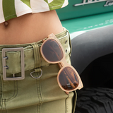 Emry Matte Rose Sunglasses w/ Brown Polarized Lens & Walnut Wood Arms