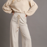 Linen Pants With Drawstring Waist - Oatmeal Tan