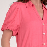 Short Sleeve Shirt Dress With Collar by Elan - Pink