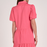 Short Sleeve Shirt Dress With Collar by Elan - Pink