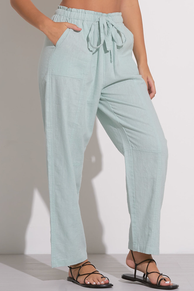 Drawstring Linen Pants by Elan - Light Teal