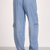 Lightweight Denim Cargo Pants by Elan - Medium Blue