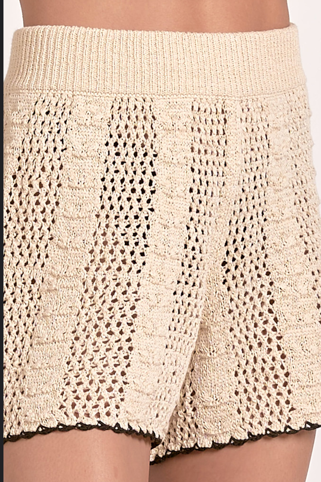 Crochet Shorts With Contrast Trim  by Elan - Tan / Black
