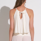 Gauze Tank With Neck Rope Tie  by Elan - Off White