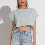 Short Sleeve Linen Crop Shirt by Elan - Light Teal