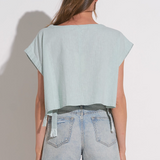 Short Sleeve Linen Crop Shirt by Elan - Light Teal
