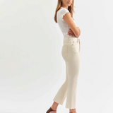 Shy Girl High Rise Crop Flare Jean by Daze - Raw Cut Tan