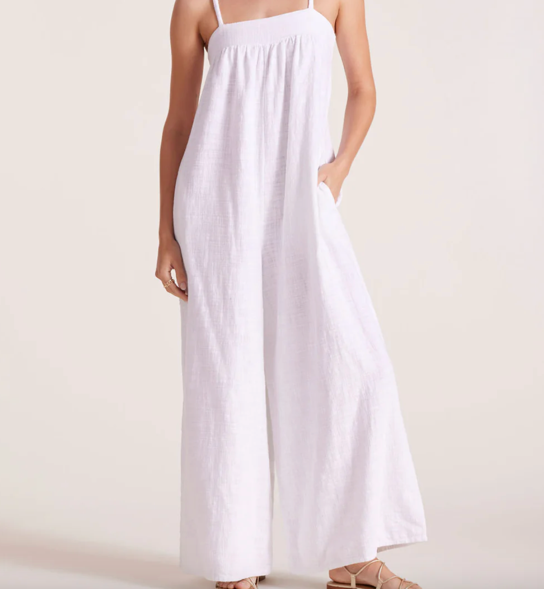 Square Neck Cami Wide Leg Jumpsuit by Bobi - White