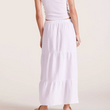 Tiered Button Front Skirt by Bobi - White