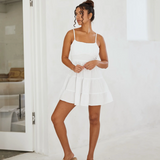 Tie Back Tiered Short Dress - White