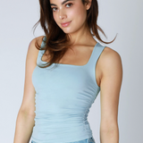 Clean Line Square Neck Shirred Side Full Length Tank Top by NikiBiki - Breezy Blue