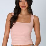 Clean Line Square Neck Shirred Side Full Length Tank Top by NikiBiki -Peachy Pink