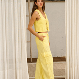 Oversized Cotton Cargo Pants - Lemon Yellow