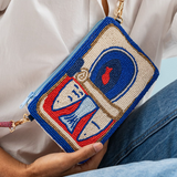 Leila sardine seed bead clutch with strap