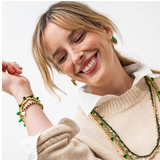 Hope gold stretch bracelet with teardrop glass beads green