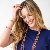 Hope gold stretch bracelet with teardrop glass beads red