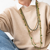Portia gold necklace with teardrop glass beads green